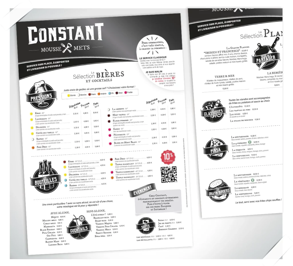 Carte d'un bar-brasserie avec création de pictogrammes