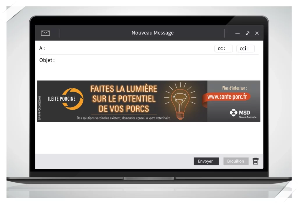 Signature de mail d'une campagne produit vétérinaire pour porcins