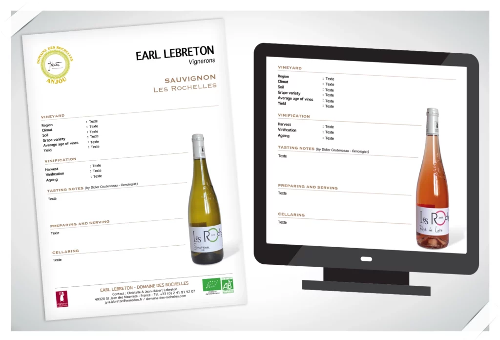 Fiches de description des vins en anglais avec textes remplissables